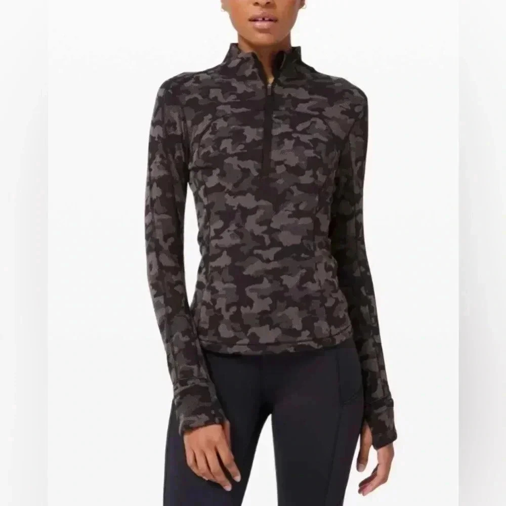 Lululemon Top Womens 4 Heritage Camo Jacquard Black Lunar Rock Half Zip Pullover